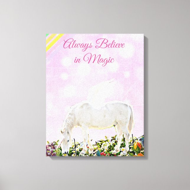 Unicorn Rainbow tror alltid på Magic Wall Art Canvastryck (Framsida)