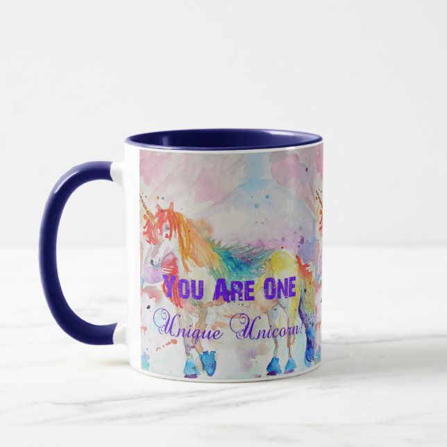 Unicorn Rainbow Watercolor Art Mugg (Vänster)