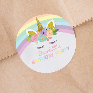 Unicorn Rainbows Födelsedagsfest-förmån Runt Klistermärke