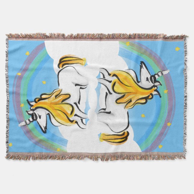 Unicorn, Rainbows och Stars Blanket Mysfilt (Framsidan)