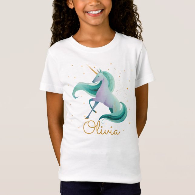 Unicorn Reader Girls’ T-Shirt - Personlig Namn (Framsida)