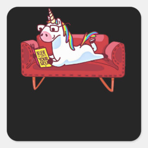 Unicorn Reading Bok tror på ditt eget Fyrkantigt Klistermärke