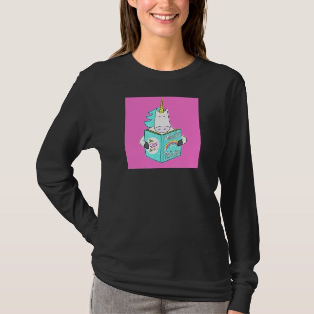 Unicorn Reading Magic Tricks Bok Cute Humor Rosa T Shirt (Framsida)