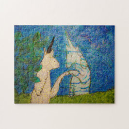 Unicorn-reflektion i en damm pussel