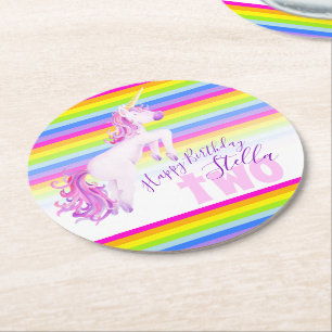Unicorn-regnbåge 2 år party underlägg papper rund