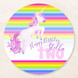 Unicorn-regnbåge 2 år party underlägg papper rund