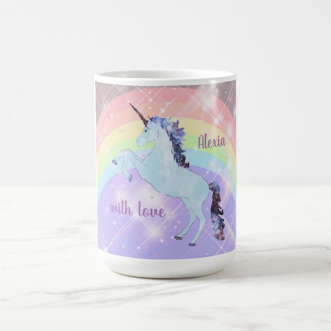 Unicorn, regnbåge, för flickor, barn, festliga, kaffemugg (Center)