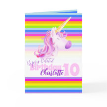 Unicorn-regnbåge försenat 10:e födelsedagskort