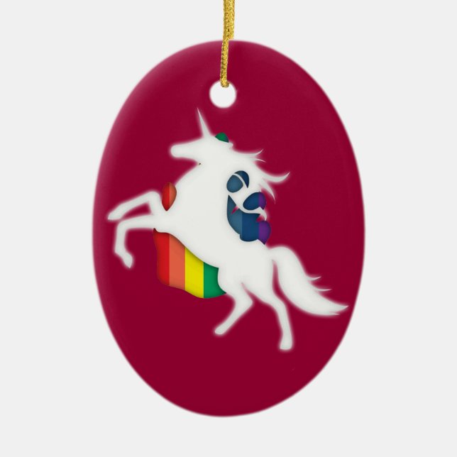 Unicorn & regnbåge julgransprydnad keramik (Framsidan)