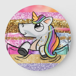 Unicorn-regnbåge med glitter-penseldrag, gigantisk stor klocka