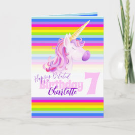 Unicorn-regnbågssenat 7:e-födelsedagskort kort