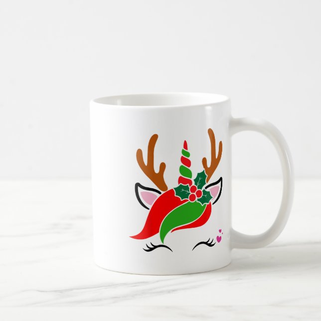 Unicorn Reindeer Ansikte Cute Jul Funny Kaffemugg (Höger)
