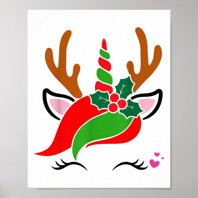 Unicorn Reindeer Ansikte Cute Jul Funny Poster (Framsidan)