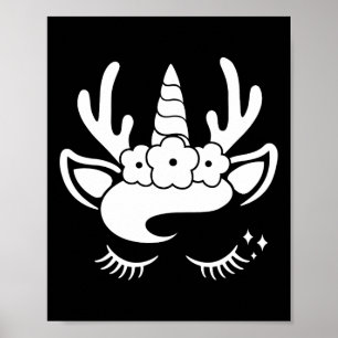 Unicorn Reindeer Ansikte med blomkrans Chr Poster