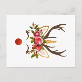 Unicorn Reindeer Antler/julblommor Helg Vykort