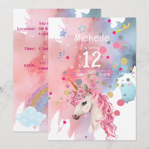 Unicorn Retro Birthday-inbjudan Inbjudningar