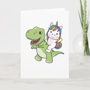 Unicorn Rides on Trex Cute Dinosaur with Unicorns Kort