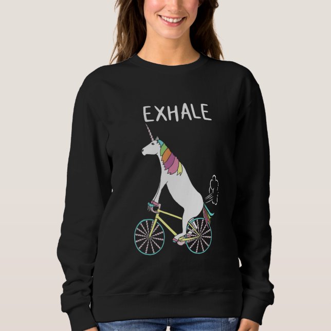 Unicorn Riding Bike Exhale  Rider Cycling Cyclist T Shirt (Framsida)