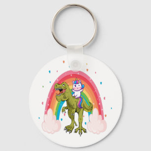 Unicorn Riding Dinosaur Basic-knapp Nyckelring