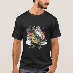 Unicorn Riding Dinosaur Hoodie Trex Älskare Rainbo T Shirt