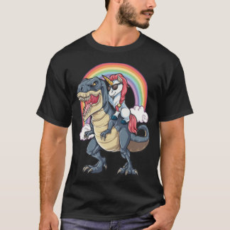 Unicorn Riding Dinosaur kärlek far T Shirt