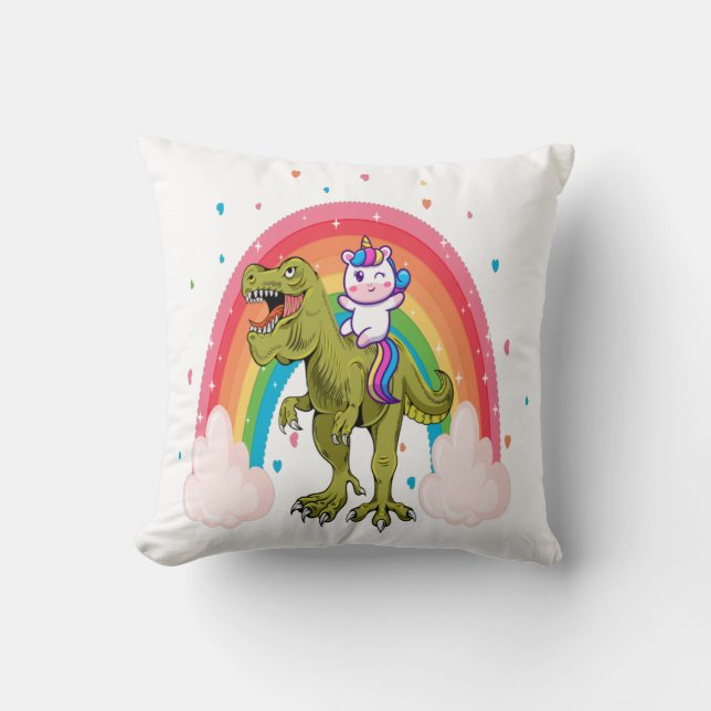 Unicorn Riding Dinosaur Kudde (Framsida)