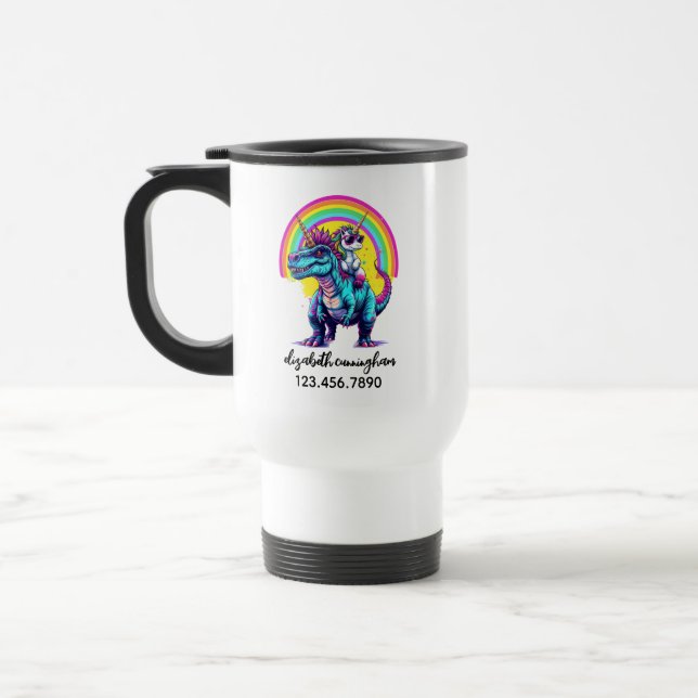 Unicorn Riding Dinosaur Rainbow Namn-skolan Resemugg (Vänster)