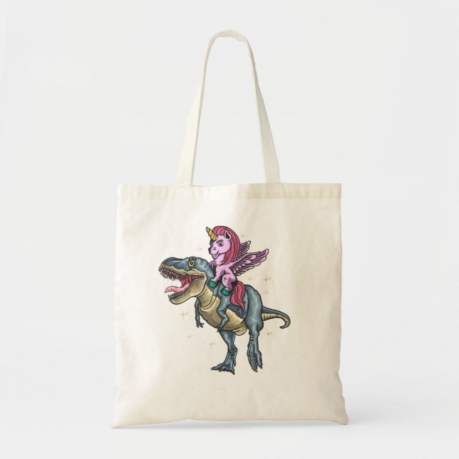 Unicorn Riding Dinosaur T Rex Tygkasse (Framsidan)