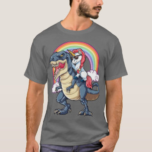 Unicorn Riding Dinosaur TRex Funny Unicorns Party T Shirt