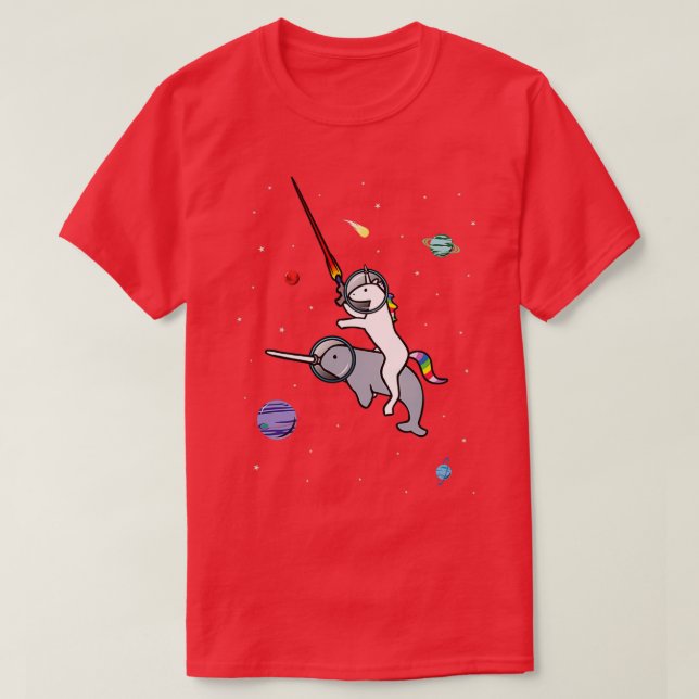 Unicorn Riding Narwhal in Space T Shirt (Design framsida)