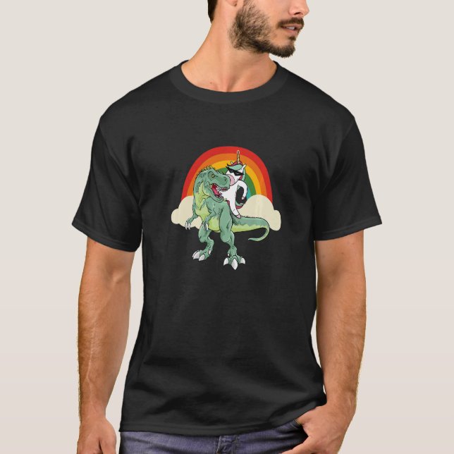 Unicorn Riding Rex Dinosaur Boys Girls Men Women R T Shirt (Framsida)