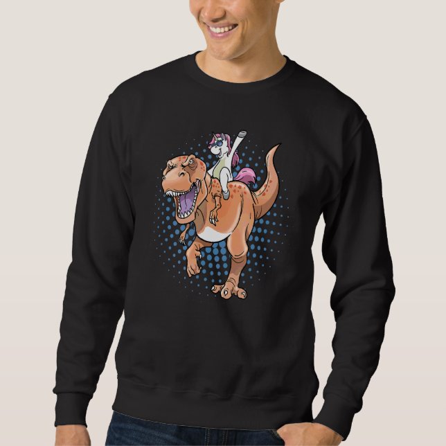 Unicorn Riding Rex Dinosaur Lång Ärmad Tröja (Framsida)