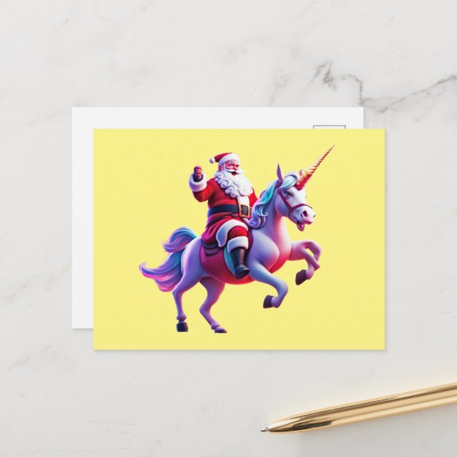 Unicorn Riding Santa Helg Vykort (Fram/Back In Situ)