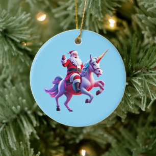 Unicorn Riding Santa Julgransprydnad Keramik