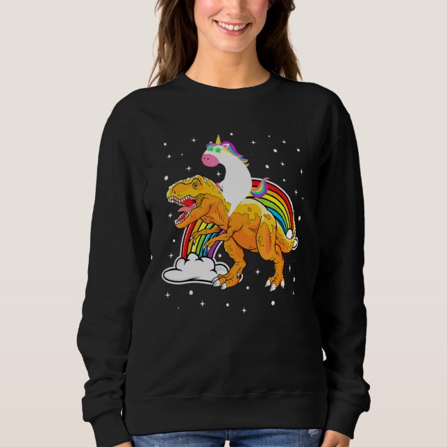 Unicorn Riding T Rex Dinosaur Boys Girls Kids Mana T Shirt (Framsida)
