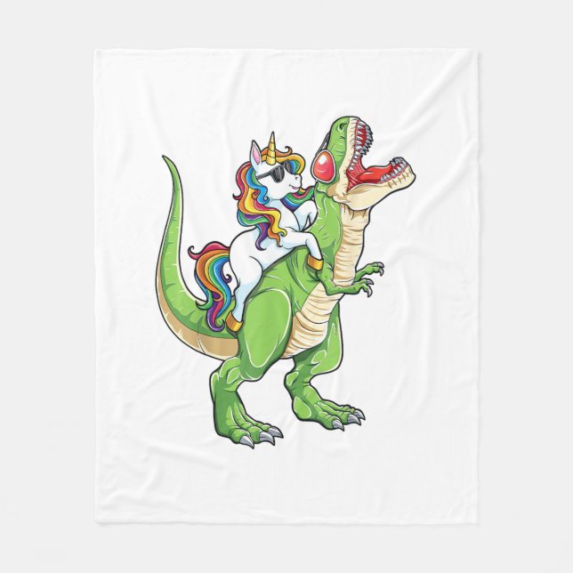 Unicorn Riding T rex Dinosaur Boys Girls Manar Kvi Fleecefilt (Framsidan)