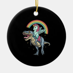 Unicorn Riding T rex Dinosaur Julgransprydnad Keramik