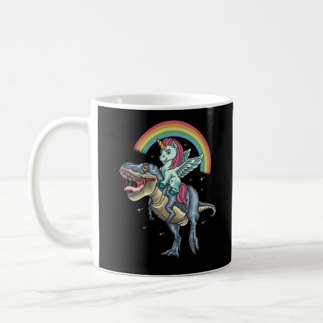Unicorn Riding T rex Dinosaur Kaffemugg (Vänster)