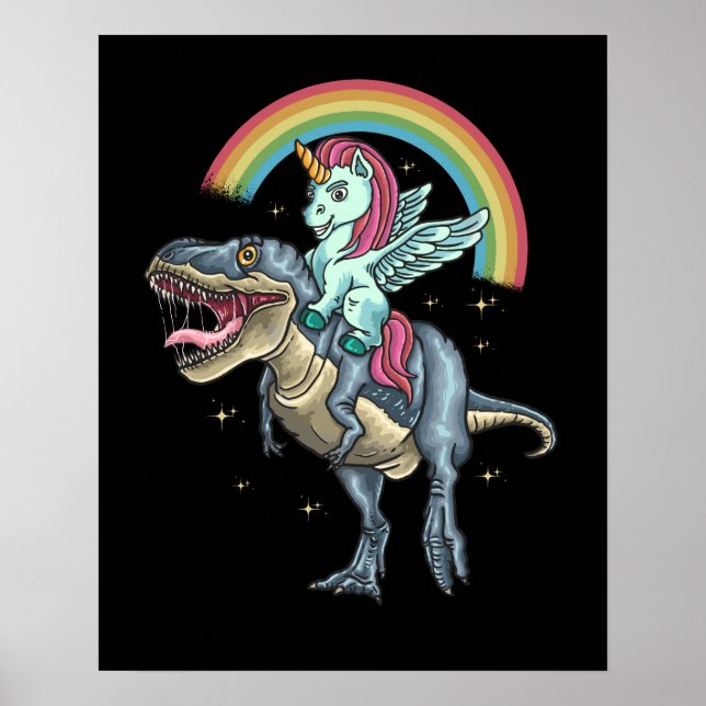 Unicorn Riding T rex Dinosaur Poster (Framsidan)
