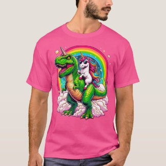 Unicorn Riding T-Rex Dinosaur Rainbow T Shirt