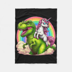 Unicorn Riding T-rex Dinosaur with Rainbow Fantasy Fleecefilt