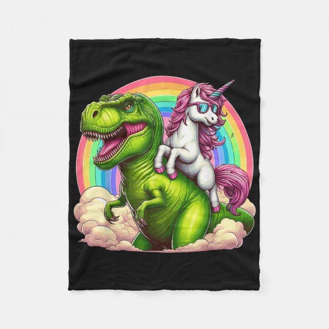 Unicorn Riding T-rex Dinosaur with Rainbow Fantasy Fleecefilt (Framsidan)
