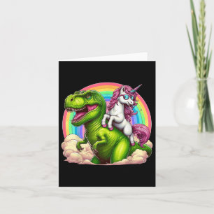 Unicorn Riding T-rex Dinosaur with Rainbow Fantasy Kort