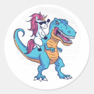 Unicorn Riding T-Rex Runt Klistermärke