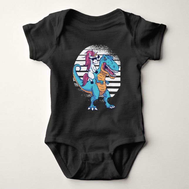 Unicorn Riding T-Rex T Shirt (Framsida)