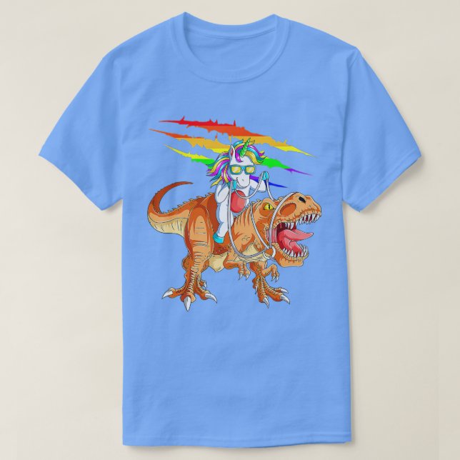 Unicorn Riding TRex Dinosaur För barn Boys Girls T Shirt (Design framsida)