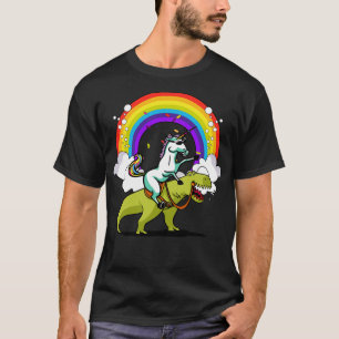 Unicorn Riding TRex Dinosaur Party T Shirt