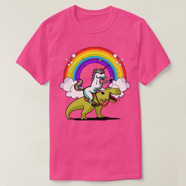 Unicorn Riding TRex Dinosaur Party T Shirt (Design framsida)