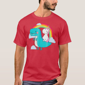 Unicorn Riding TRex Dinosaur Rainbow T Shirt