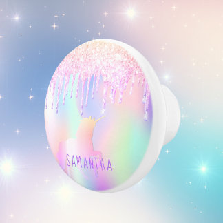 Unicorn Rinbow glitter droppar tjej Knopp